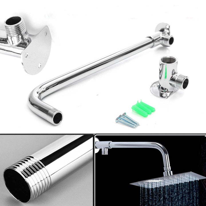 31cm Bathroom Chrome Wall Mounted Shower Extension Arm Pipe Bottom Entry for Rain Shower Head