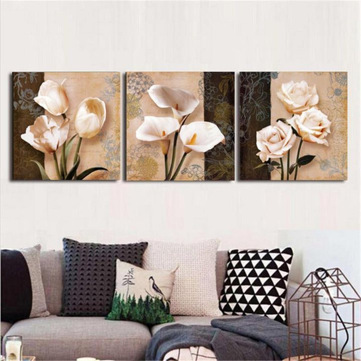 3Pcs Orchid Rose Flower Combination Painting On Canvas Frameless Drawing Home Wall Decor Paper Art (S)