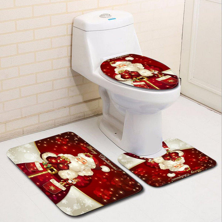 2020 Christmas Mat Set Toilet Cover Set Non Slip Bathroom Carpet Rug for  Home Bathroom Christmas Decoration