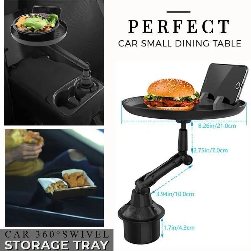 360¬∞ Swivel Car Storage Tray with Folding Dining Table & Drink Holder