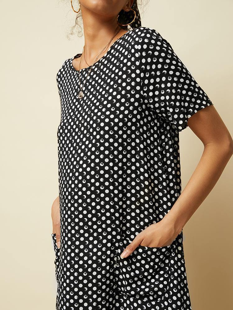 Summer Polka Dot Print Short Sleeve Plus Size Dress