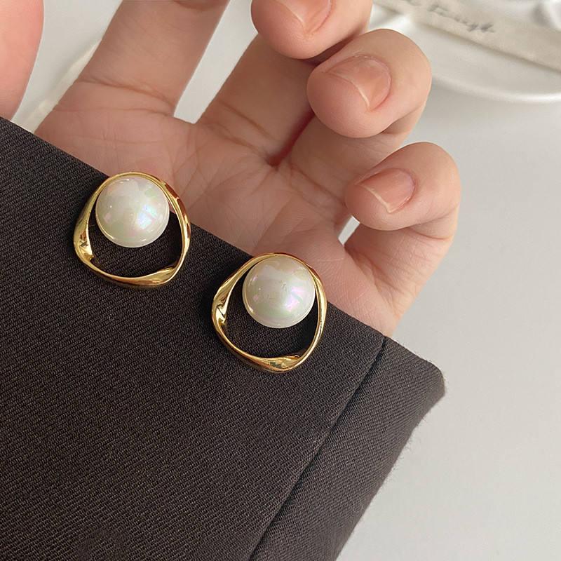 Gold Color Simulated Pearl Stud Earrings