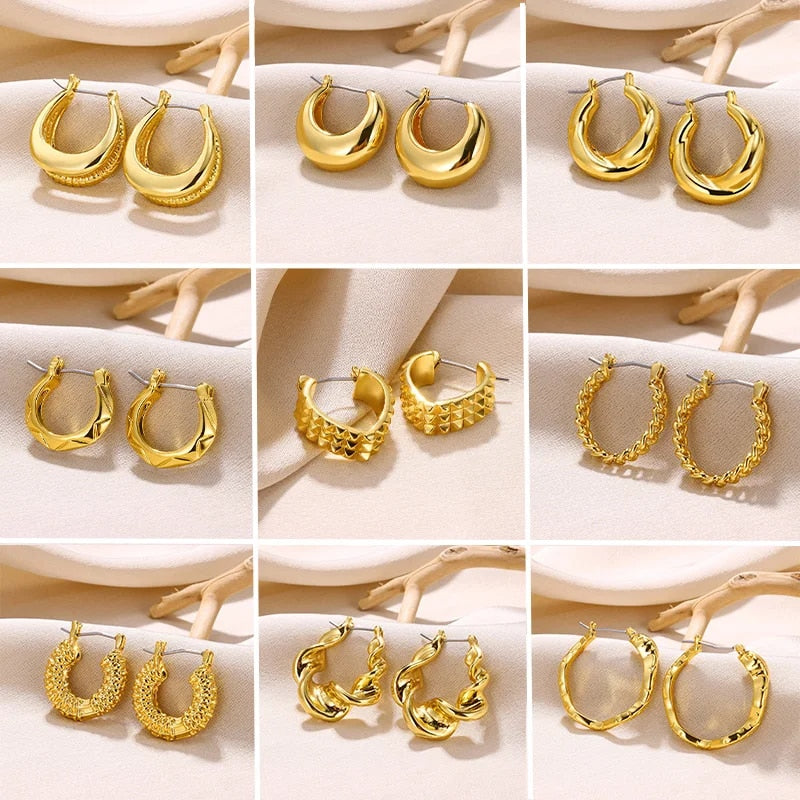 Gold Color Stainless Steel Hoop Earrings