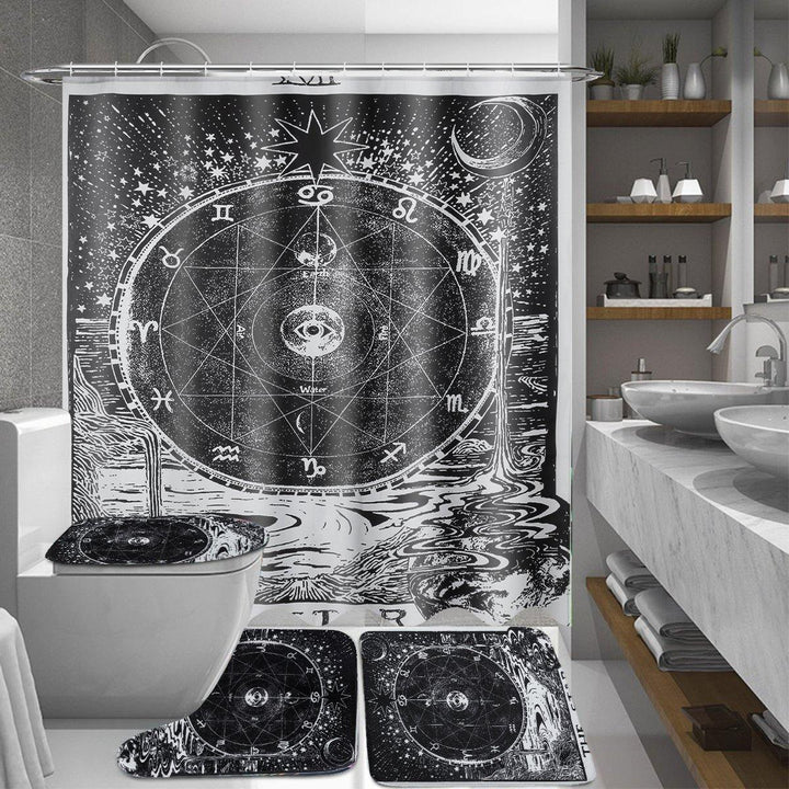 3D Digital Printing Bathroom Shower Curtain Waterproof Toilet Cover Mat Non-Slip Bathroom Rug Set for Bathroom Decor