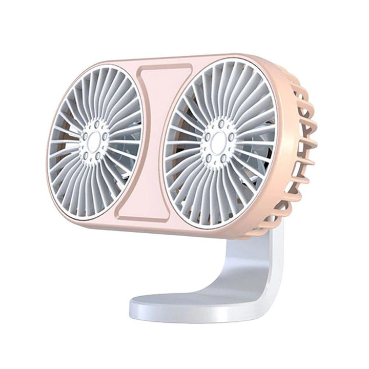 360¬∞ Rotating Dual-Head USB Car Fan with Ambient Lighting