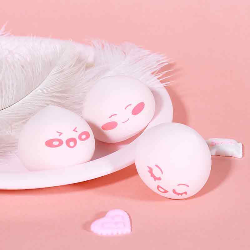 3PCS/SET makeup puff  sponge by WODWOD pink color peach shape with smile printing wet dry use maekup water drop sponge (#1)