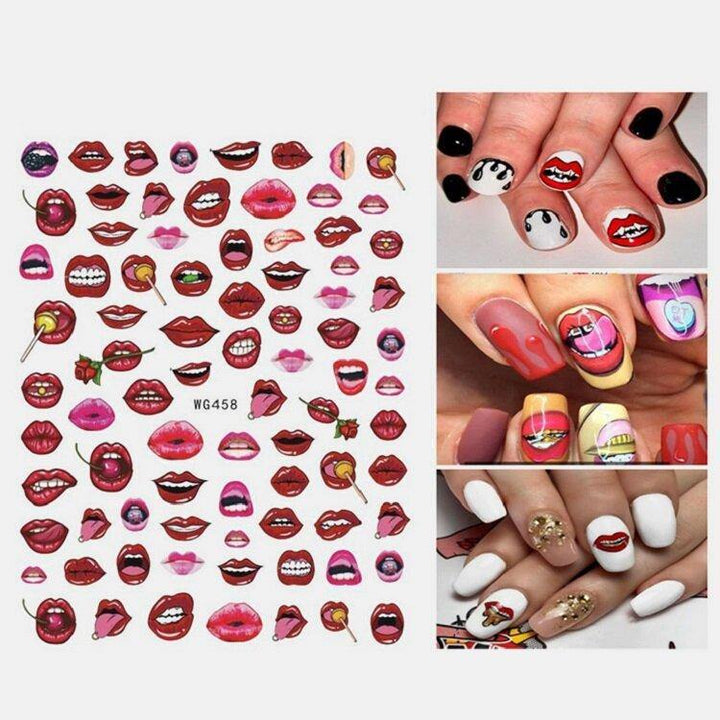 3D Nail Art Stickers Heart Colorful Red Lip Nail Transfer Decals Valentine's Day Tips