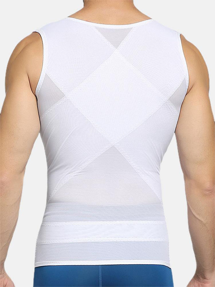 Men Thin Net Shapewear Tank Tops Tummy Control Nylon Breathable Hasp Waist Trainer Underwear