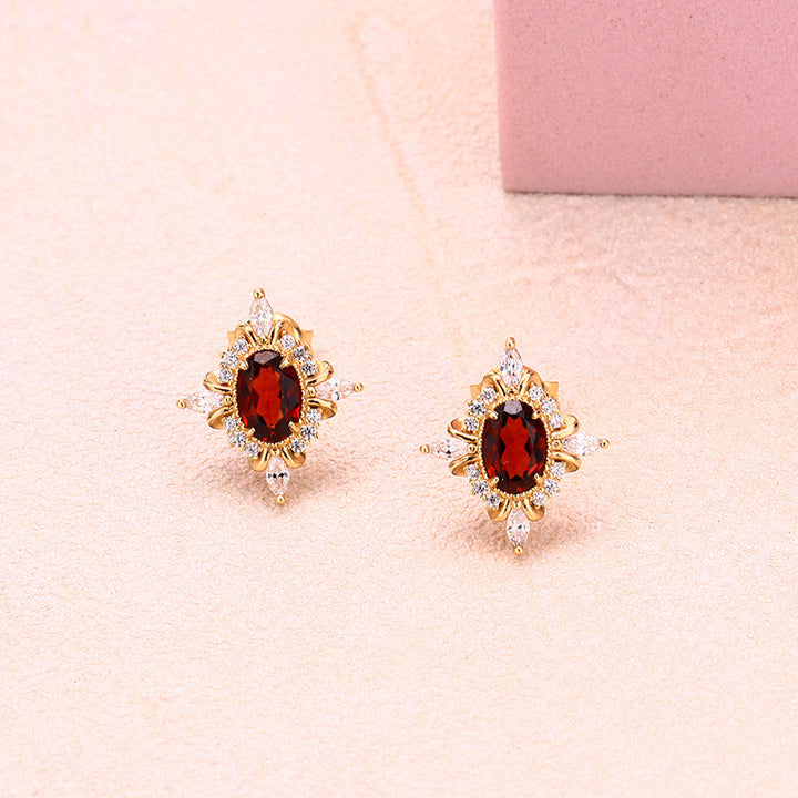 Natural Garnet Zircon Stud 925 Rutile