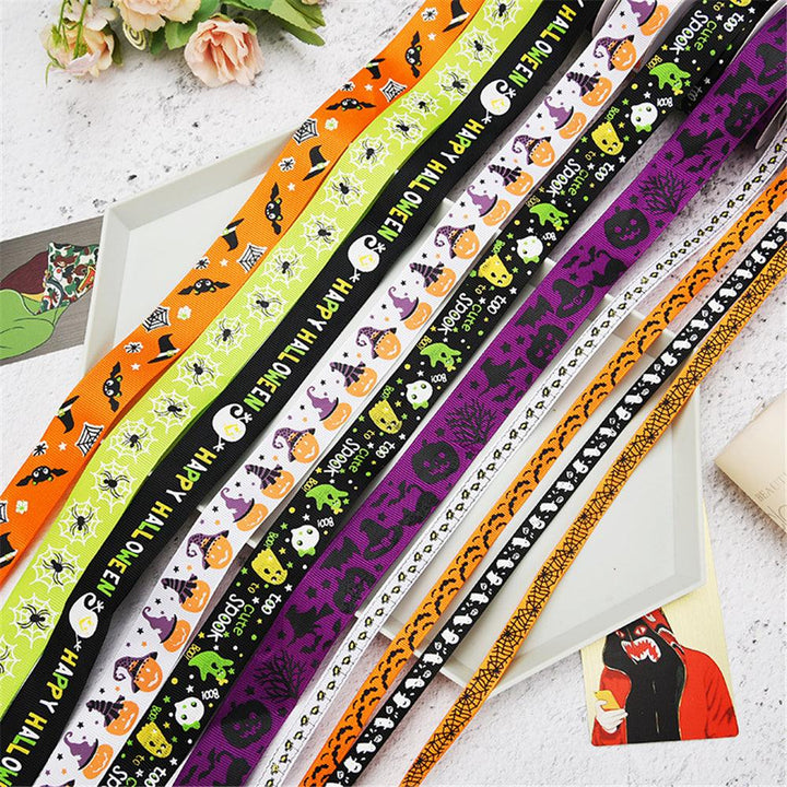 25 Yards 1cm Halloween Grosgrain Ribbon Printed Ribbons Polyester Ribbon For Wedding Christmas Decoration DIY Handmade