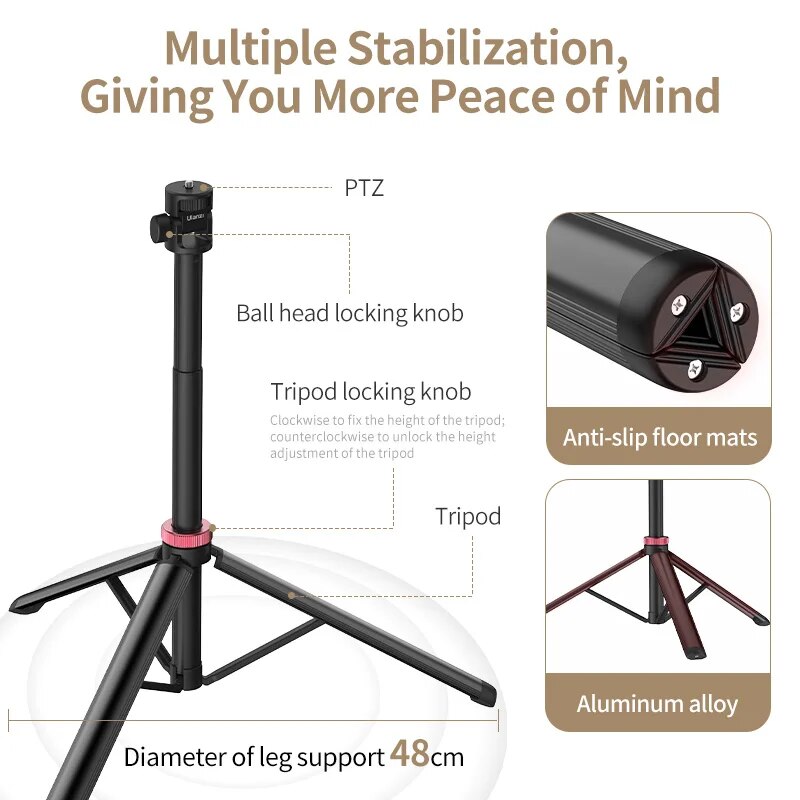 Professional Extendable Tripod for DSLR and Mirrorless Cameras with 1/4'' Screw Mount