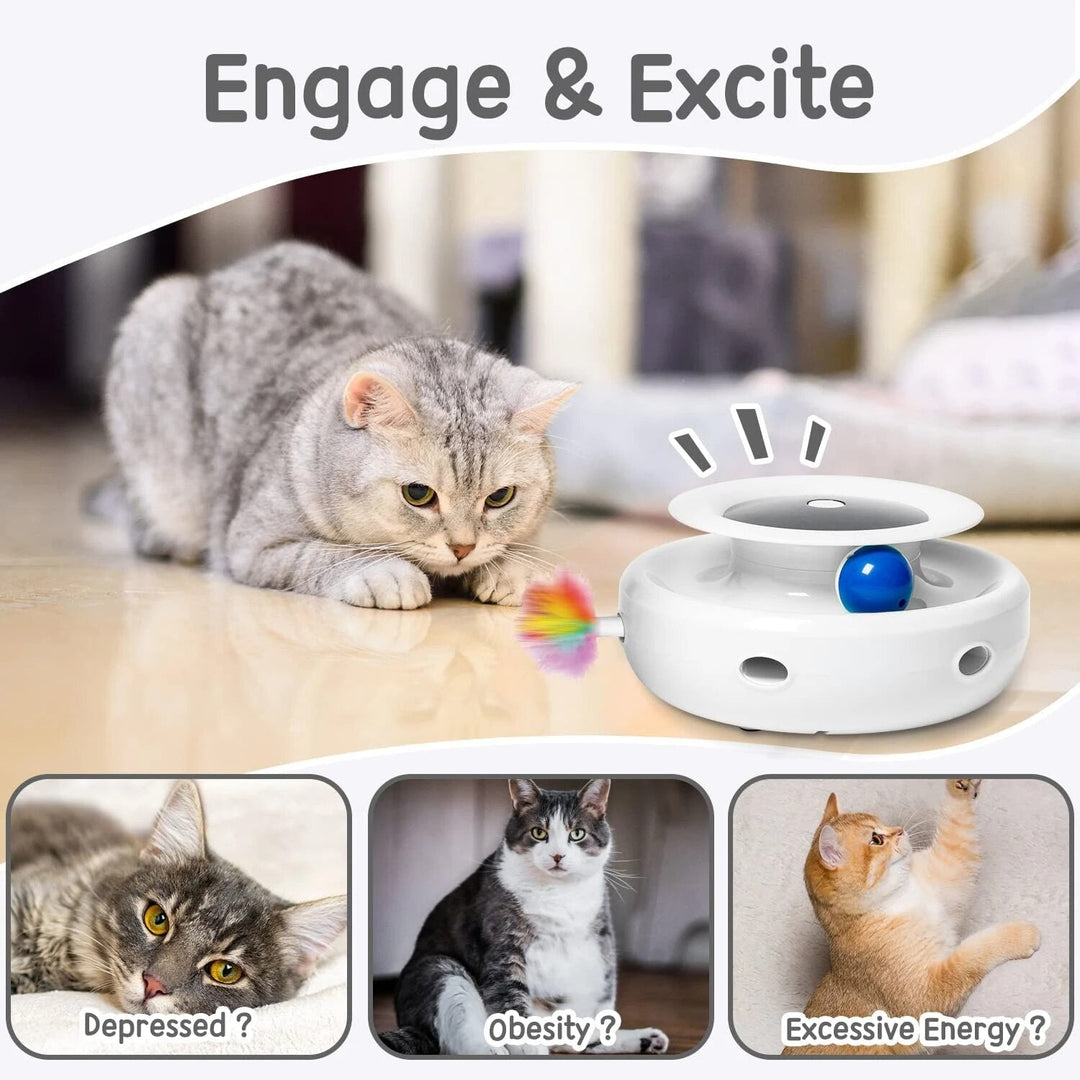 Interactive Cat Toy with Dual Play Modes, Auto On/Off Timer & Replaceable Feather Attachments