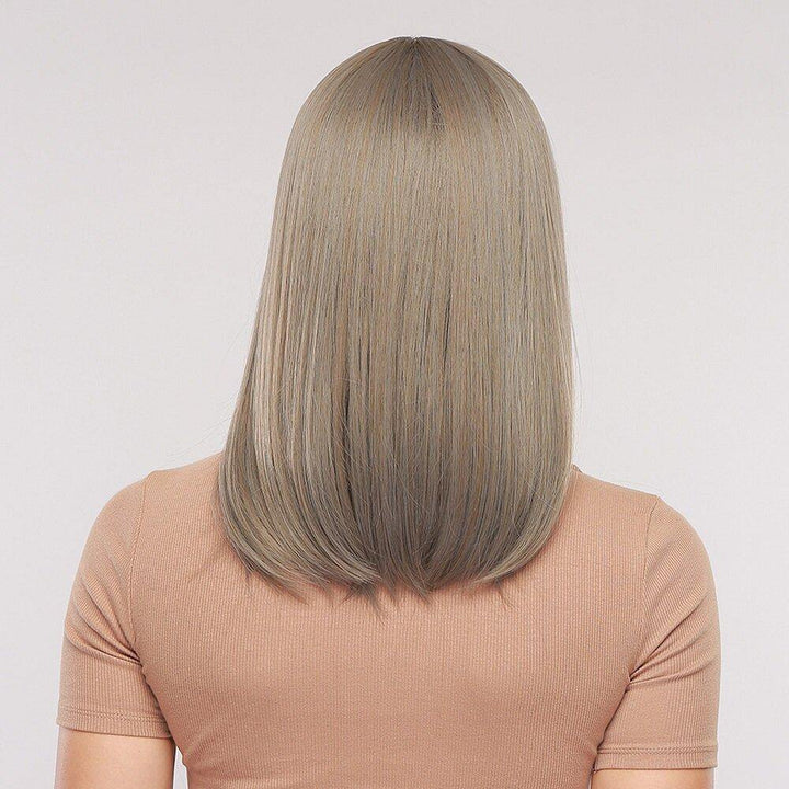 18 Inch Gray Mixed Color Medium-Length Straight Hair Soft Natural Full Head Cover Wig