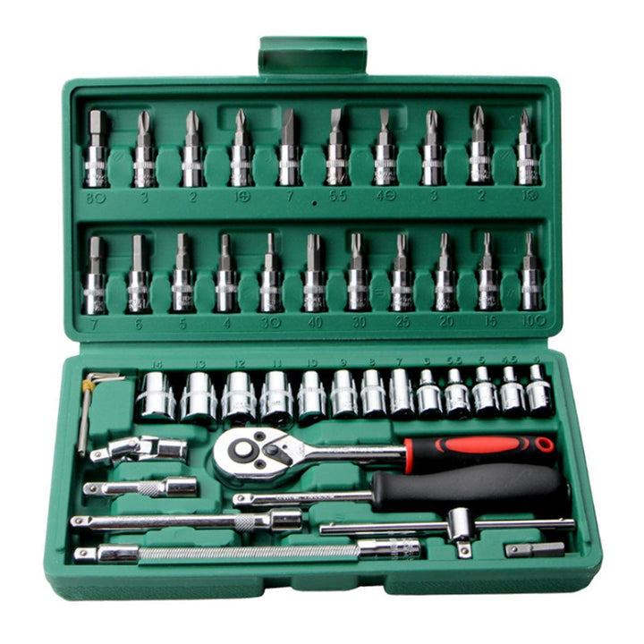 46Pcs 1/4 Inch Car Repair Tool Set Ratchet Torque Wrench Combo Hand Tools Mixed Kit