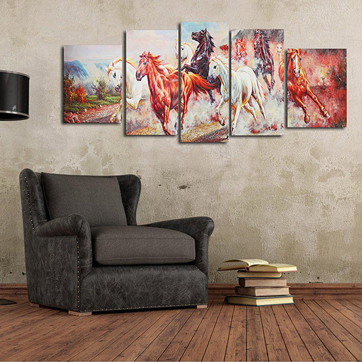 5 Panels Horses Modern Painting Wall Decoration Art Picture Hanging Drawing Living Bedroom Decoration no Frame