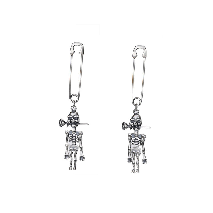 S925 Silver Vintage Vintage Rose Skull Earrings