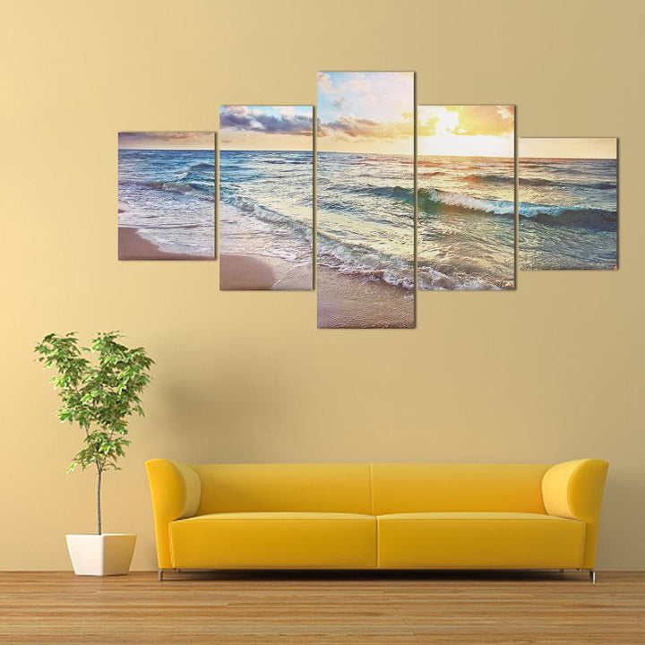 5 Panels Unframed Modern Canvas Seascape Sunrise Art Hanging Picture Room Wall Art Pictures Home Wall Decoration Supplies