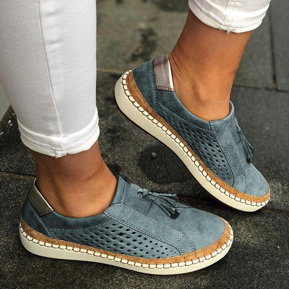 Large Size Women Casual Hollow Out Fringe Loafers - MRSLM