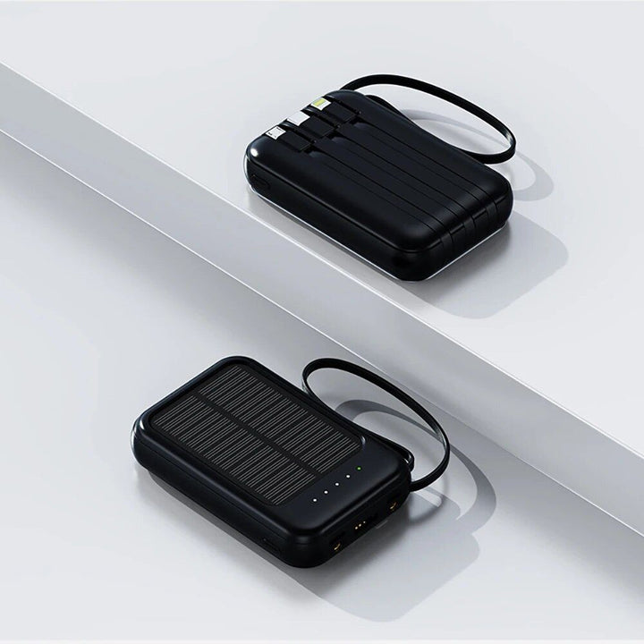 Solar Power Bank 20000mAh with LED Lights & Built-in Cables