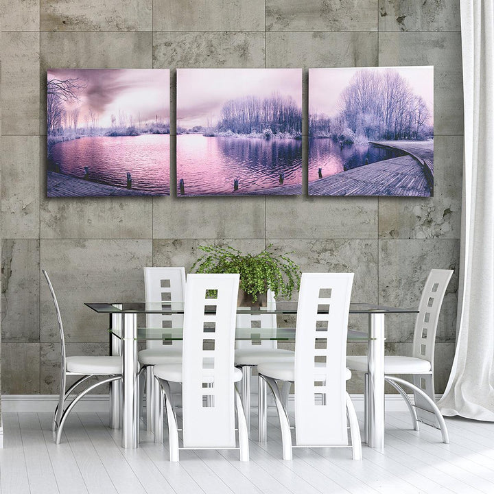 3Pcs Canvas Print Paintings Purple Lake Landscape Oil Painting Wall Decorative Printing Art Picture Frameless Home Office Decoration