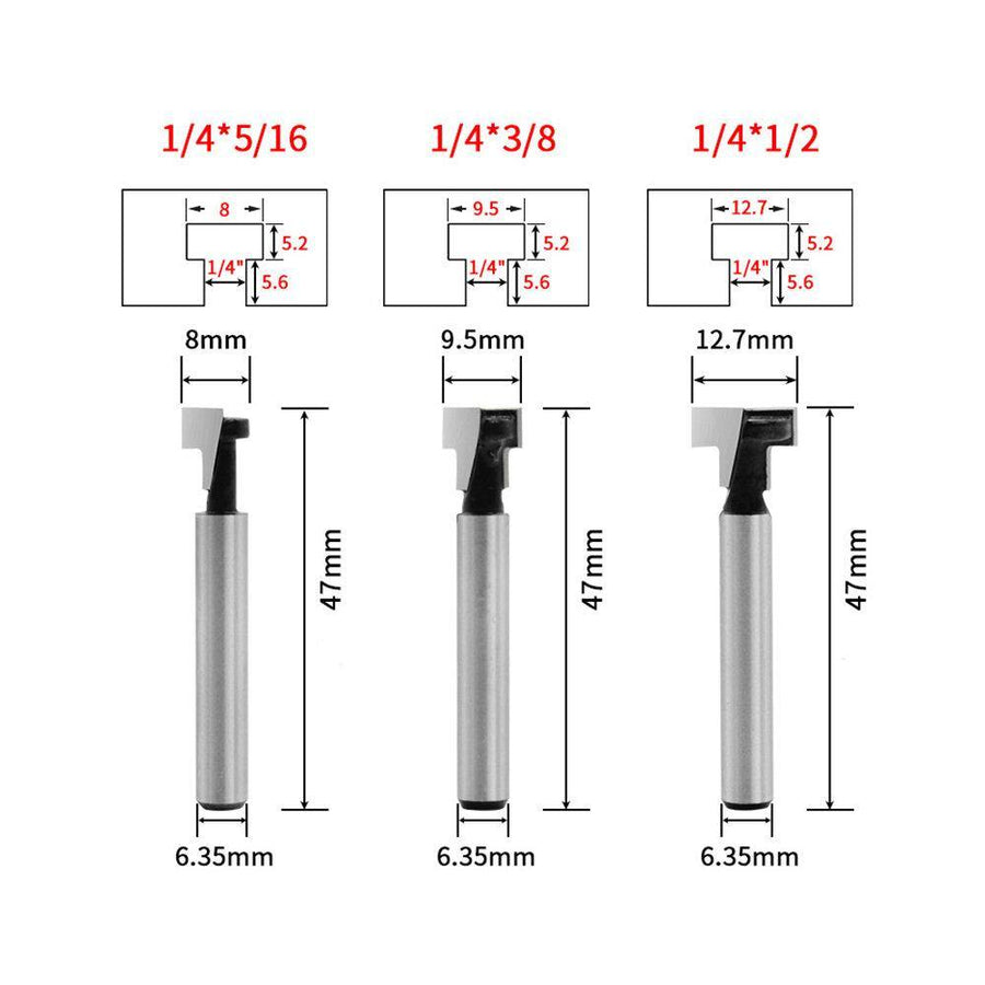 1/4 Inch Round Shank 1/2'' 3/8'' 5/16'' Woodworking Milling Cutter T-shaped Photo Frame Hanging Wall Keyhole For Trimmer - MRSLM