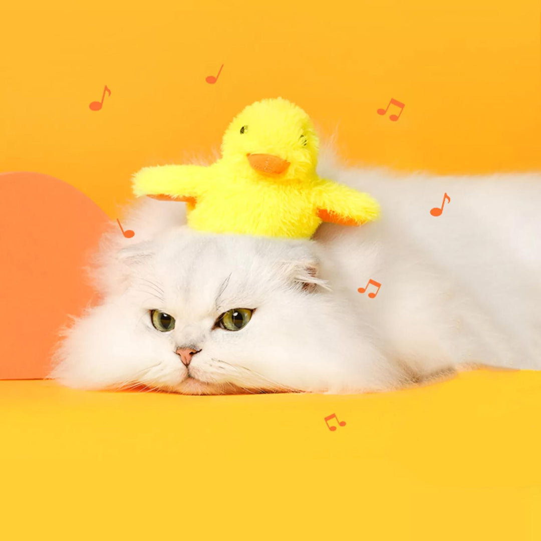 Interactive Yellow Duck Cat Toy with Vibration Sensor & Washable Plush