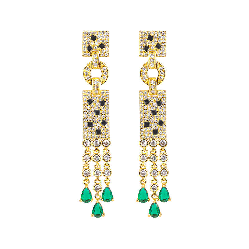 Flowsue Silver Gilt Micro Inlaid Emerald Earrings Simulate Emerald Pendant