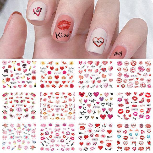 3D Nail Art Tips Retro Lovers Sunset Rose Transfer Decals Valentine's Day Stickers - MRSLM