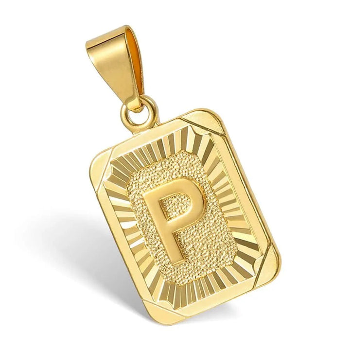 Gold Plated Initial Necklace with Cuban Curb Chain - Unisex Personalized Letter Pendant