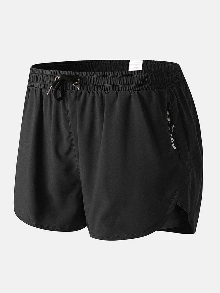 Men Sports Breathable Moisture Drawstring Bicycle Shorts Mesh Liner Zipper Pocket Mini Shorts