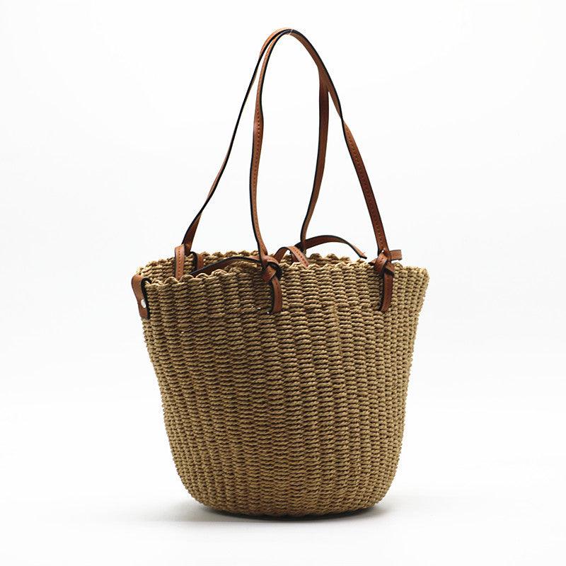 Women's One Shoulder Straw Cylindrical Bag