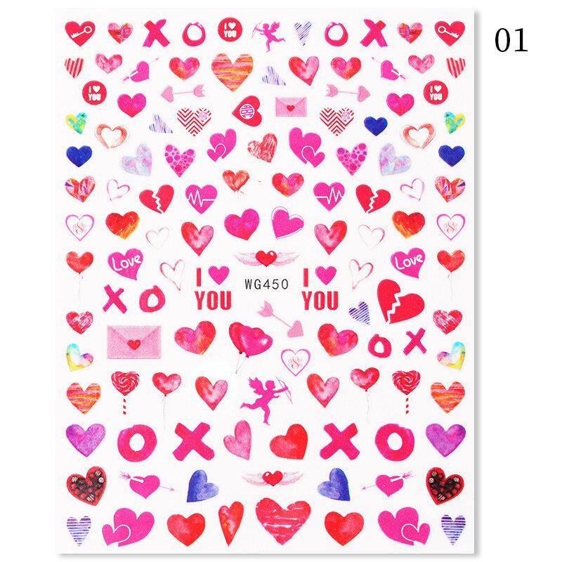 3D Nail Art Stickers Adhesive Colorful Love Heart Red Lips Rose Valentine's Day Stickers - MRSLM