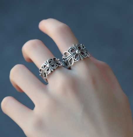 S925 Sterling Silver Cross Flower Ring