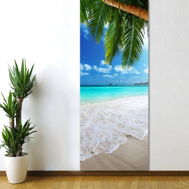 3D Beach Door Sticker Fridge Decals Mural Home Wall Decorations