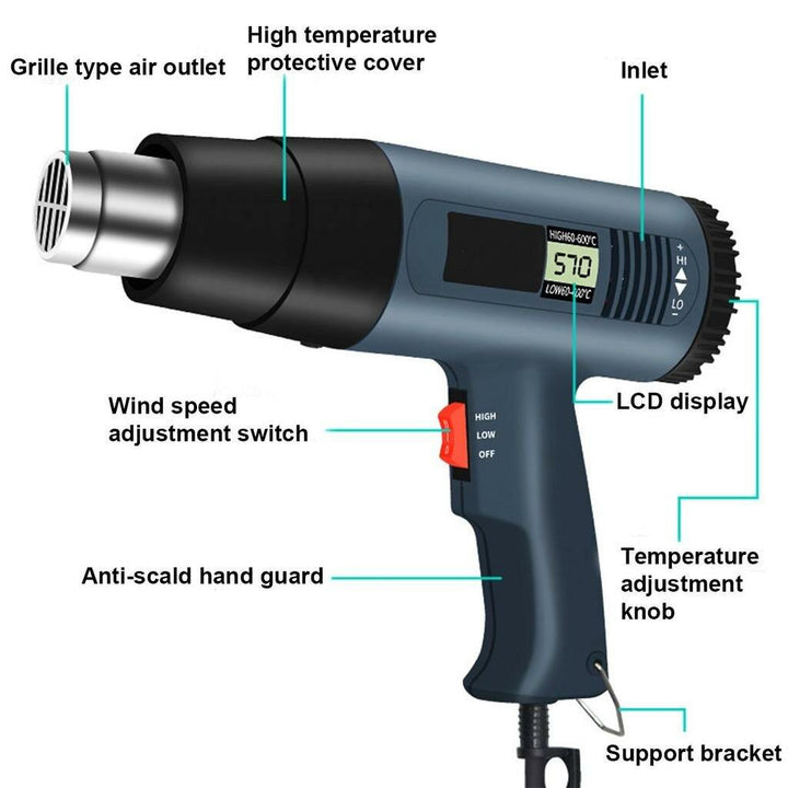 2000W 220V /110V Electric Hot Air Gun Thermoregulator Heat Guns LCD Display Shrink Wrapping Thermal Power Tool Portable