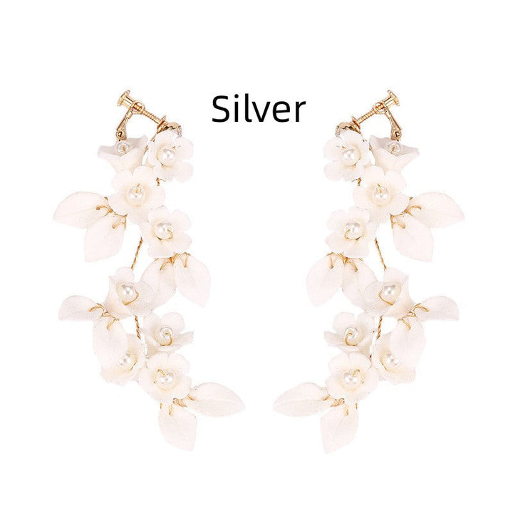 Ceramic Flower White Leaf Ear Clip