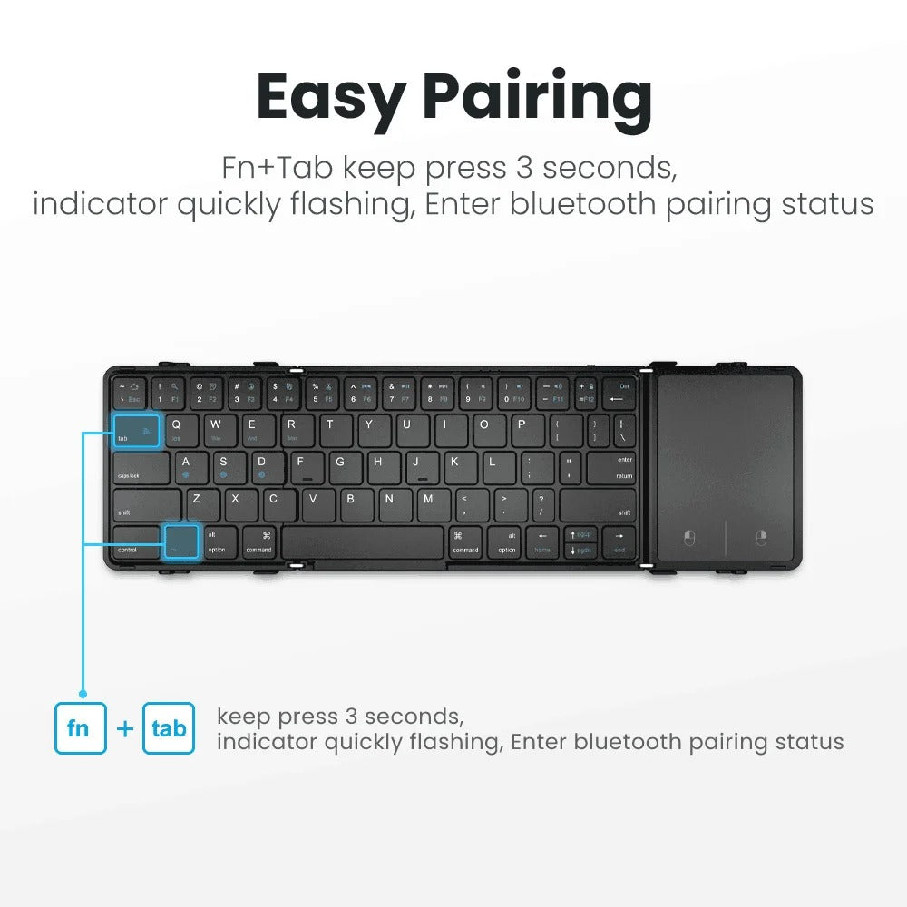 Multi-Device Wireless Folding Keyboard with Large Touchpad