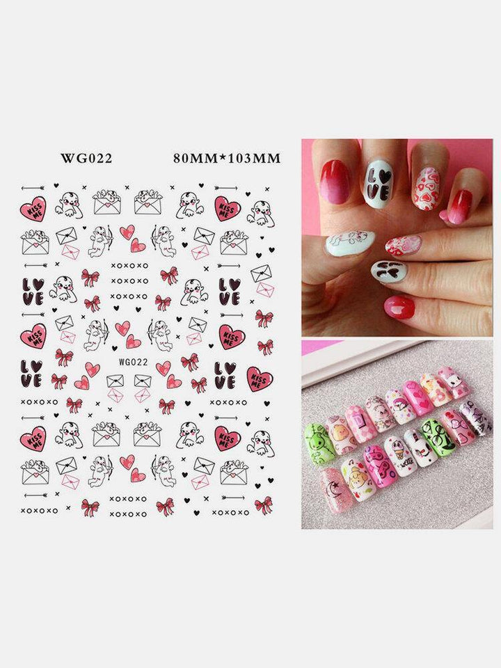 3D Nail Art Stickers Heart Colorful Red Lip Nail Transfer Decals Valentine's Day Tips - MRSLM