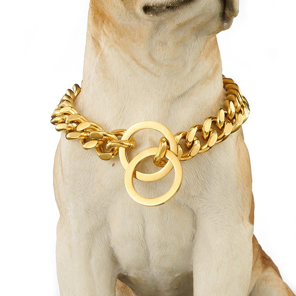 17mm Stainless Steel Gold Chain Dog Necklace Pet Collar Puppy Training Curb