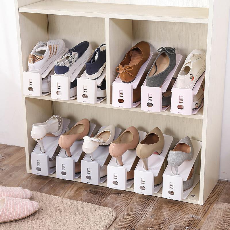 Creative Plain Double-deck Adjustable Shoe Racks Dust Proof Shoe Rack Household Receive Simple Shoes Bracket