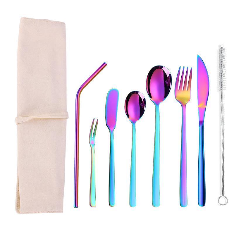 304 Stainless Steel Cutter Fork Spoon Set Portable Camouflage Western Tableware Bag Outdoor Dinnerware Set