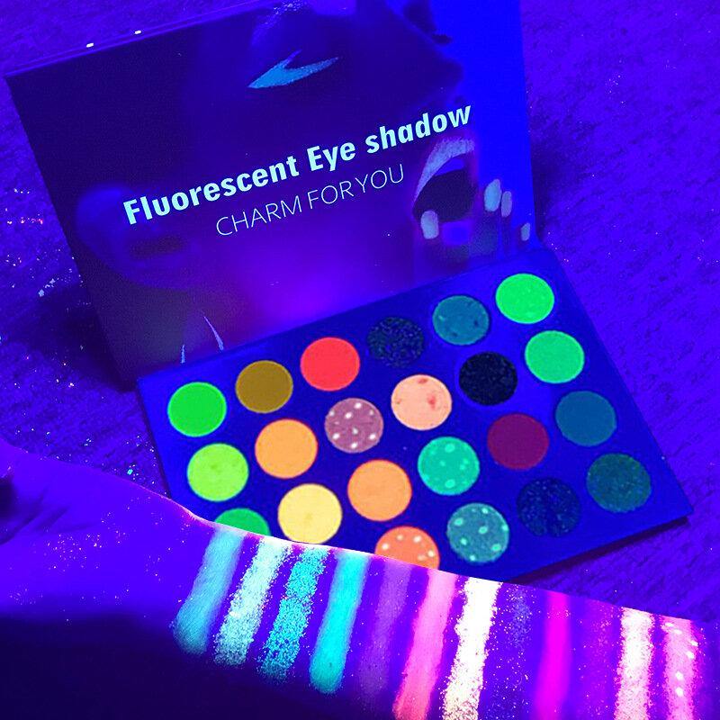 24 Colors Waterproof Glow Eyeshadow Palette Eyeshadow Palette Neon Glow in The Dark Luminous Eyeshadow for Festivals/Party/Halloween/Christmas