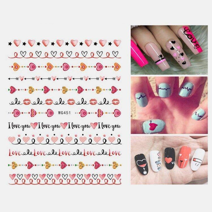 3D Nail Art Stickers Heart Colorful Red Lip Nail Transfer Decals Valentine's Day Tips