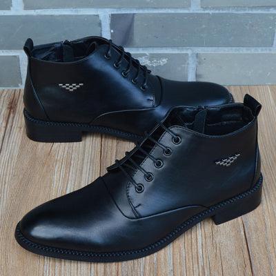 Fashion Business Casual Leather Shoes Men's Pointed Toe Short  Martin Boots