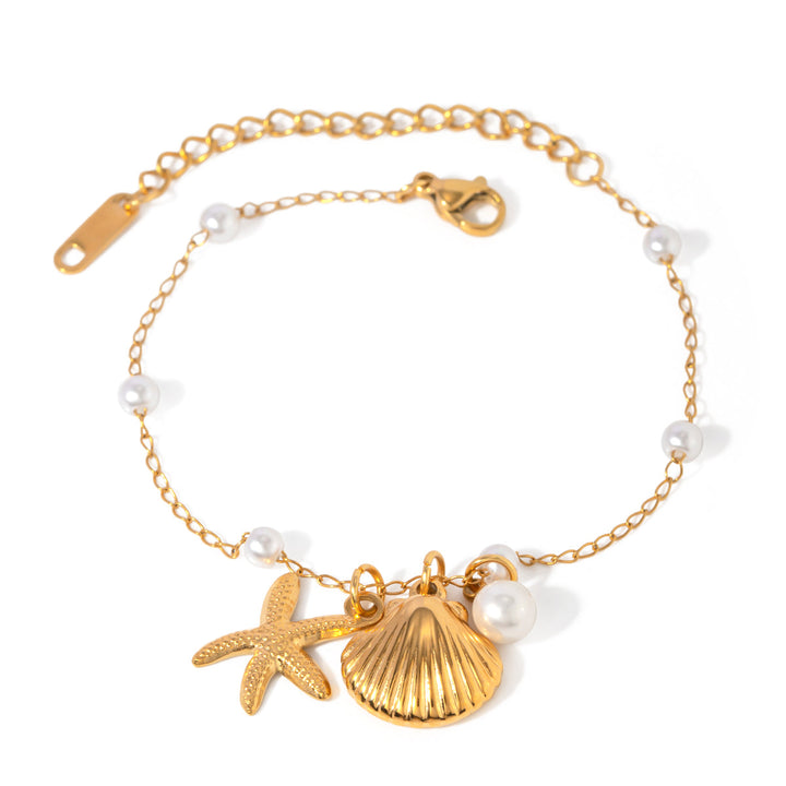 18K Gold-Plated Pearl Starfish Pendant Bracelet