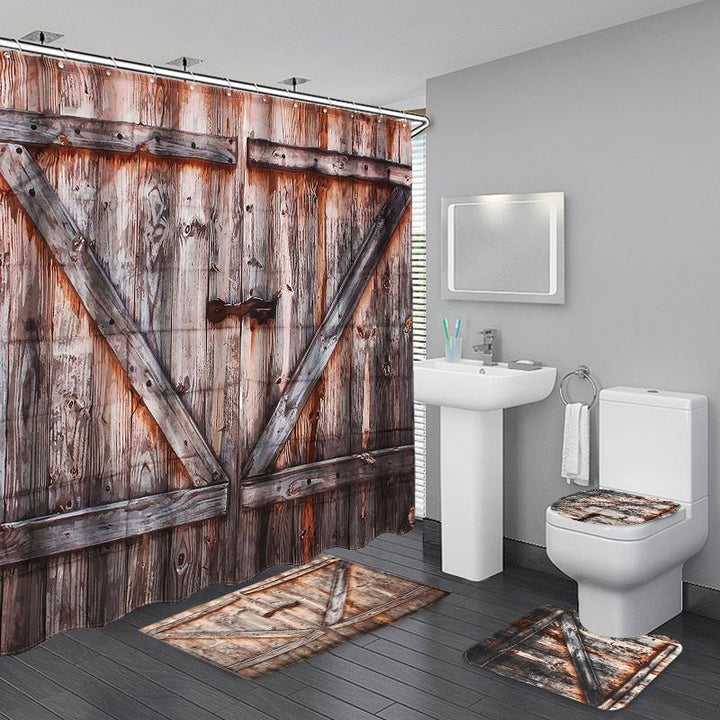 180x180cm Wooden Bridge Lake Fall Pattern Waterproof Bathroom Shower Curtain