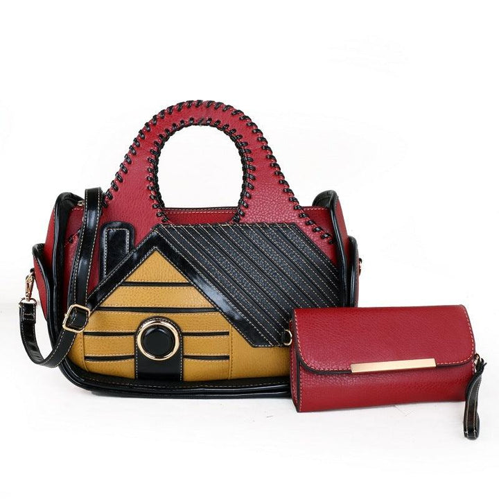 Women's Patchwork House Pattern Handbag One Shoulder Crossbody Briefcase