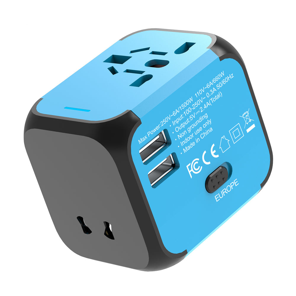 Universal Travel Adapter with Dual USB Charging Ports and LED Indicator