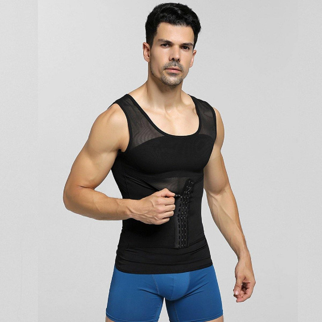 Men Thin Net Shapewear Tank Tops Tummy Control Nylon Breathable Hasp Waist Trainer Underwear