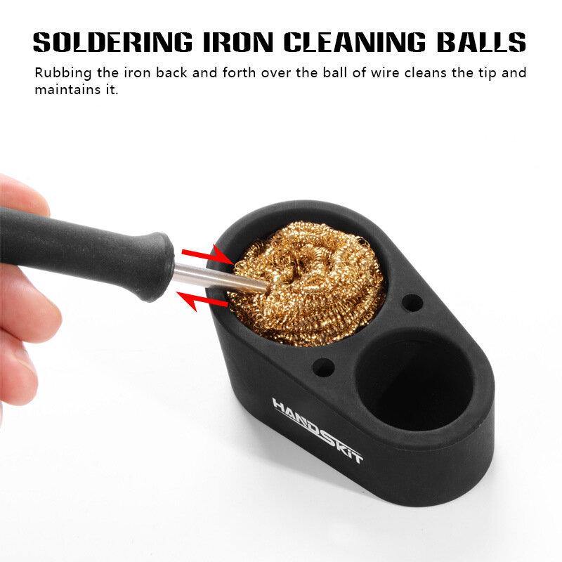 HANDSKIT Soldering Iron Tip Cleaner Welding Solder Cleaning Steel Wire with Stand Tin Dross Box Double Wire Ball